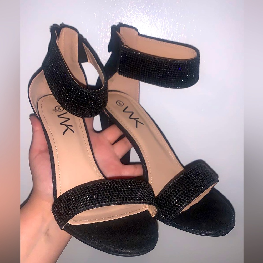 3 1/2 inch Women’s Black Glitter/Rhinestone Heels
